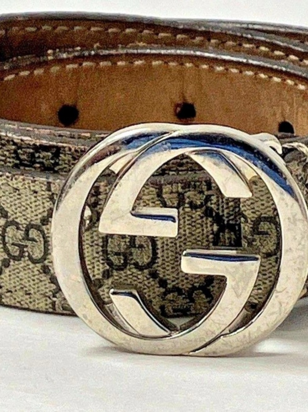 Gucci GG Supreme Canvas Belt with Interlocking G Buckle, Brown & Tan